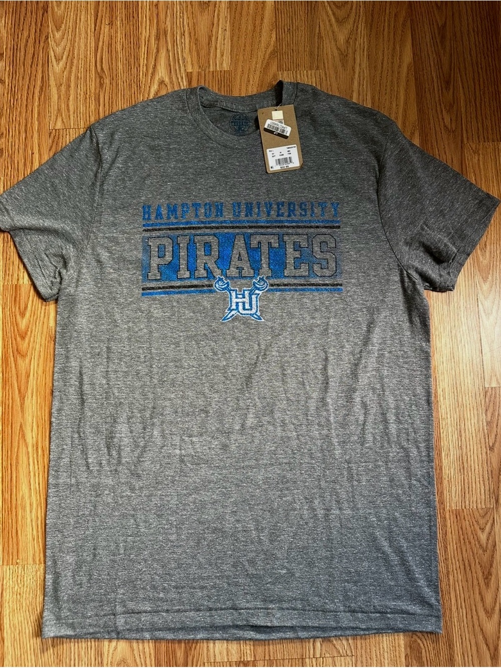 Rivalry Threads Gray Hampton University Pirates Tee with Blue Print